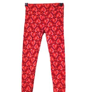 LuLaRoe OS Leggings Red Pink Heart Print Buttery Soft One Size EUC Valentine
